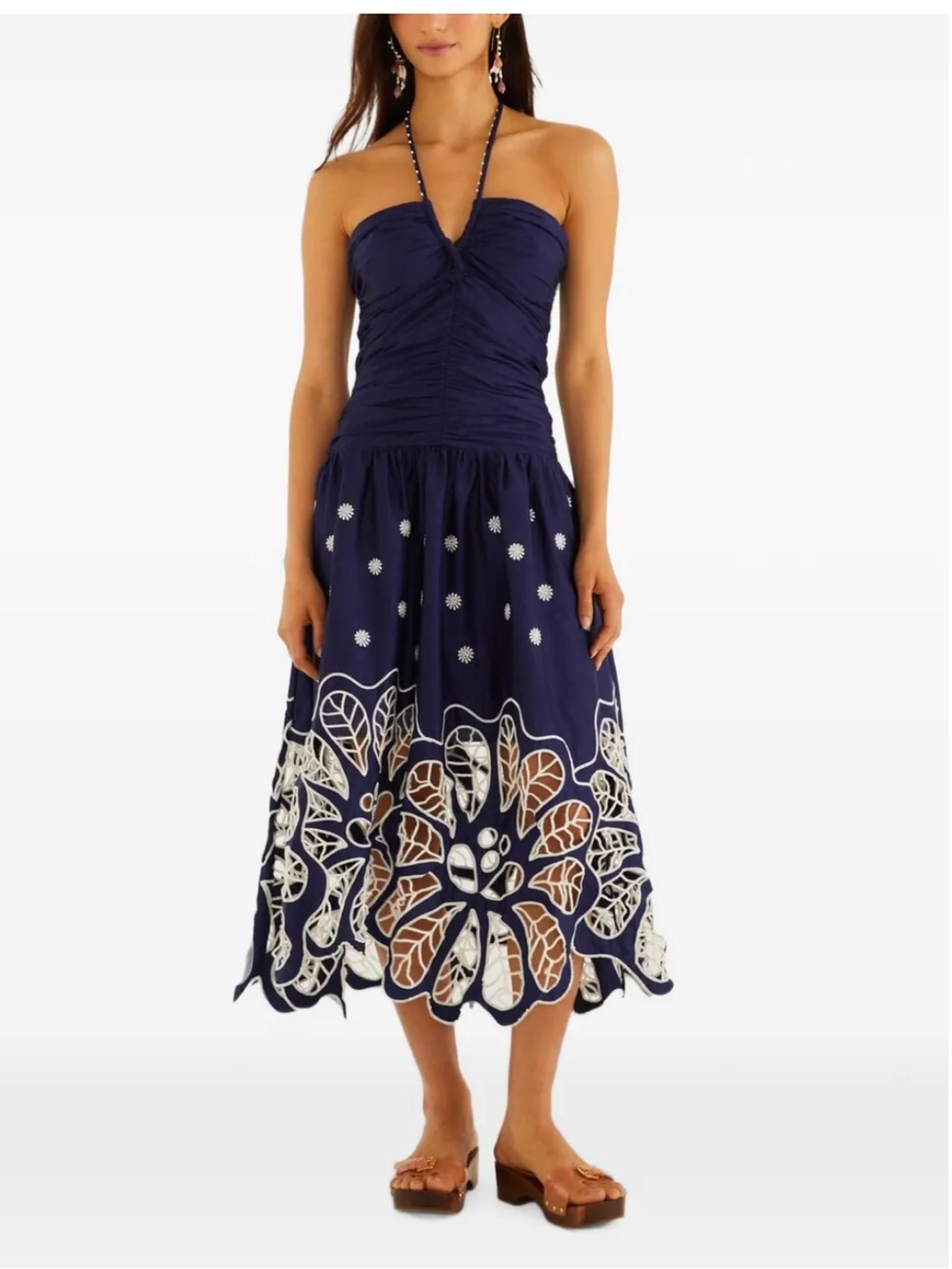 NEW WITH TAGS, Farm Rio Navy Blue Embroidered Midi Dress